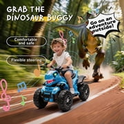 Track Seven 12V Electric Ride-On ATV, Dinosaur Four Wheeler Electric Car with Bluetooth, LED Lights, Music, Electric Quad Ride-On Toy Car for Toddlers Boys Girls Age 2+, Blue