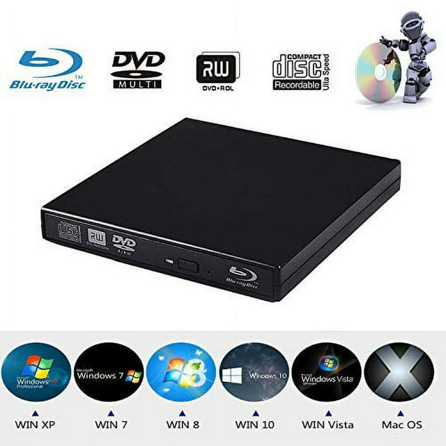 Xglysmyc USB2.0 External Blu Ray CD DVD Drive Burner,Slim Portable CD DVD RW BD-ROM Player Writer for Laptop Desktop Notebook Support Mac OS Windows XP/7/8/10 (Black)