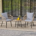 thumbnail image 2 of Dextrus 3-Piece Wicker Patio Conversation Bistro Set, Outdoor Patio Furniture Set w/Glass Top Table & Cushions for Garden Balcony Backyard Poolside, Yellow/Gray, 2 of 10