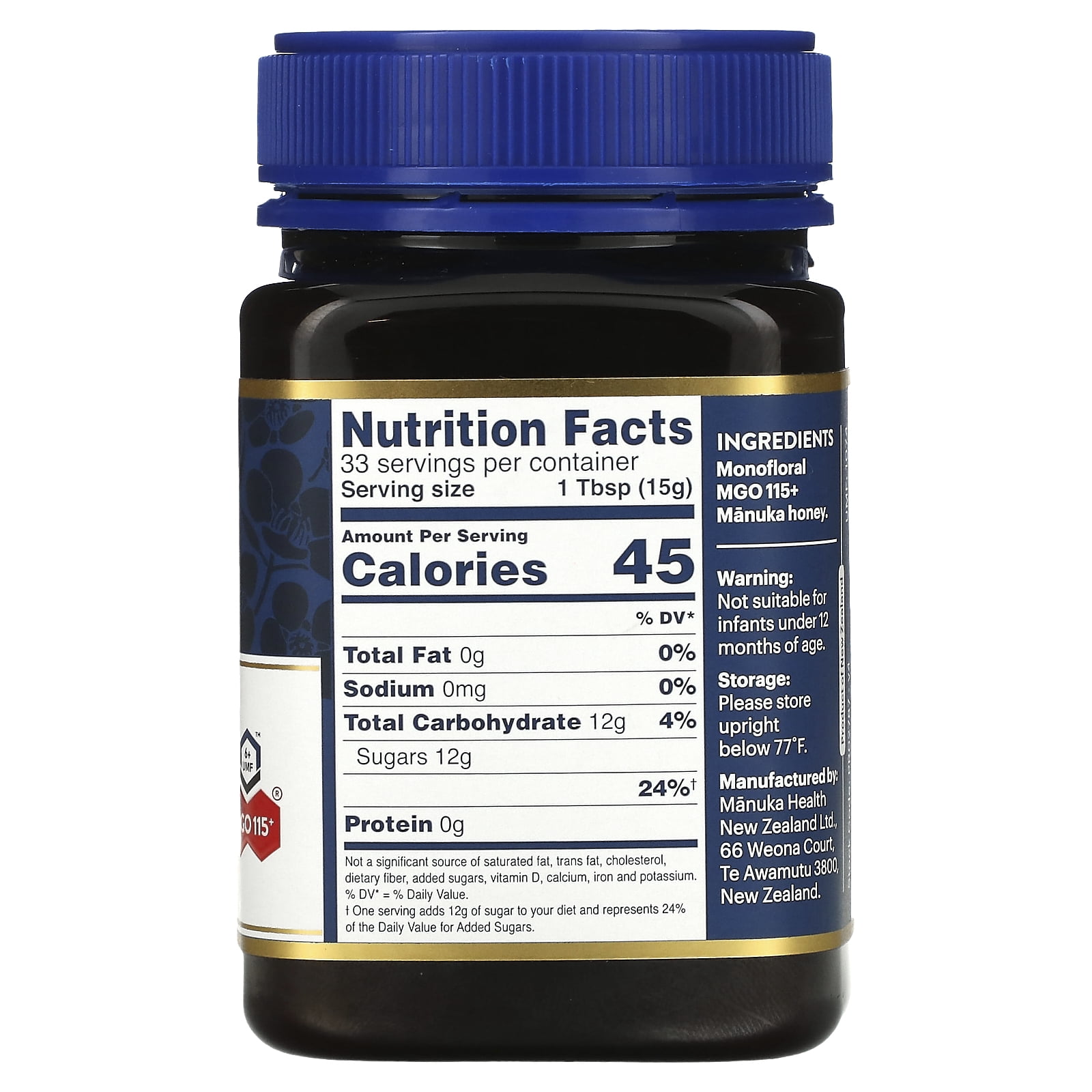 Manuka Health UMF  6+/MGO115+ Manuka Honey Natural Supplement 17.6oz, Allergens Not Contained