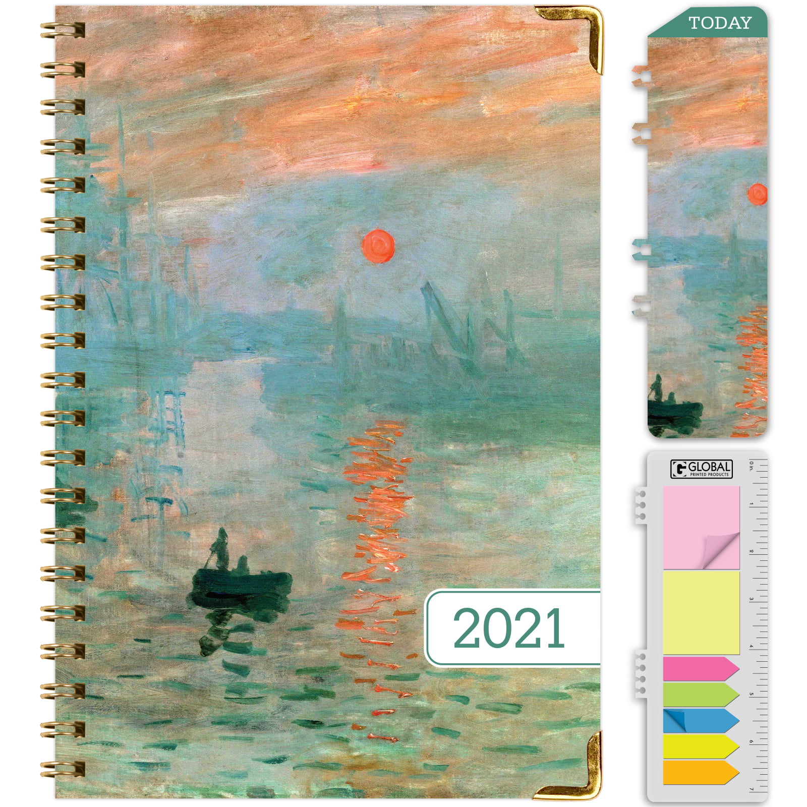 5.5x8 Daily Weekly Monthly Planner Yearly Agenda Pocket Folder and Sticky Note Set Blue Marble HARDCOVER 2021 Planner: Bookmark November 2020 Through December 2021 