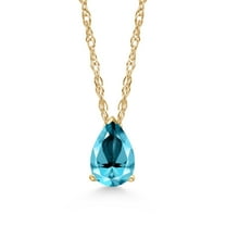 Gem Stone King 14K Yellow Gold Paraiba Topaz Pendant Necklace for Women | 1.00 Cttw | Gemstone November Birthstone | Pear Shape 8X5MM | With 18 inch Chain