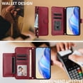 thumbnail image 2 of Étui Portefeuille pour TCL 503 avec Poche à Fermeture Éclair, Porte-Cartes, Support, Dragonne, Étui à Rabat en Cuir Rouge, 2 of 5