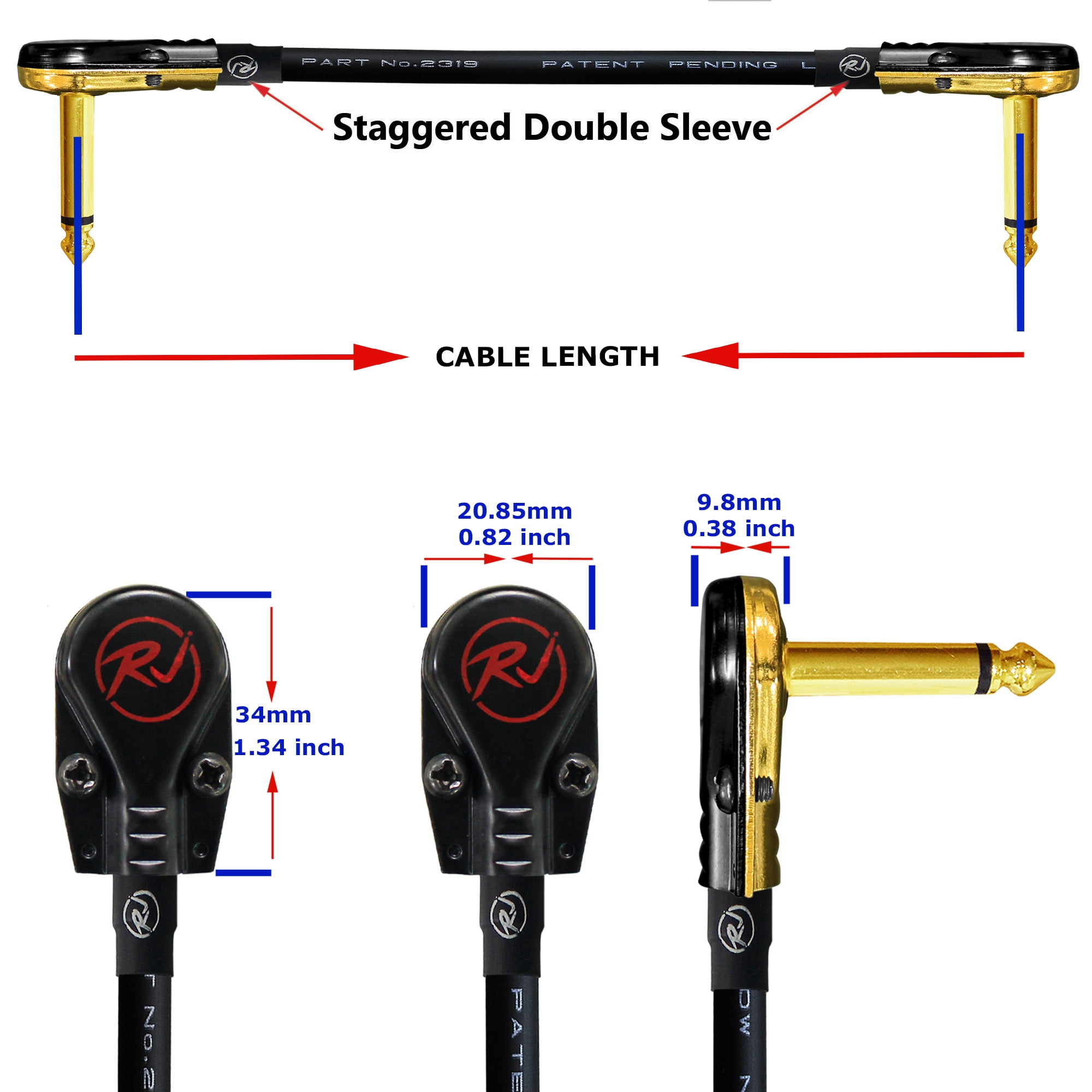 3 Units - 2 Foot Mogami 2524 - Guitar Bass Effects Instrument, Patch Cable with Premium Gold Plated Connectors