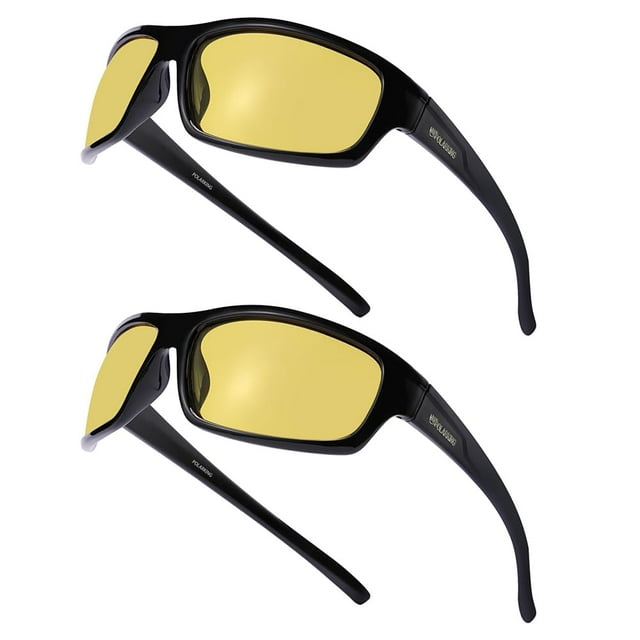 Gafas de visión nocturna POLARKING con lentes amarillas envolventes, paquete de 2