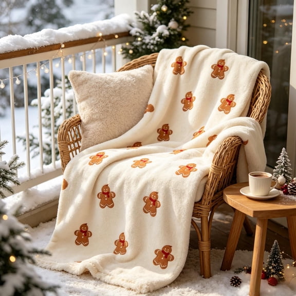 Christmas Cute Gingerbread Throw Blanket, 27.4"x36.4" Soft Skin-friendly Quality Fabric Warm Washable Flannel Blanket for Sofa Couch Bed Xmas Home Decor White Elephant Gift Exchange