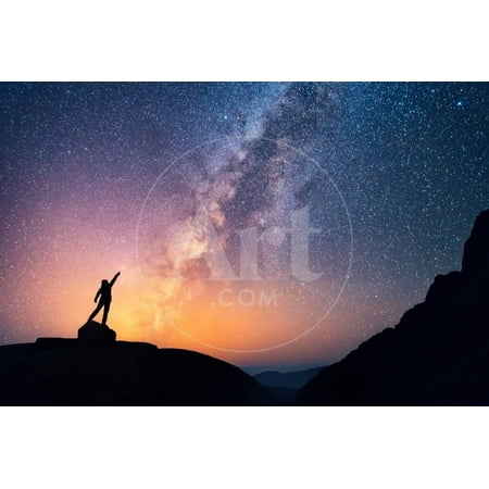 Star-Catcher. A Person is Standing next to the Milky Way Galaxy Pointing on a Bright Star. Print Wall Art By Anton (Best Way To Photograph Stars)