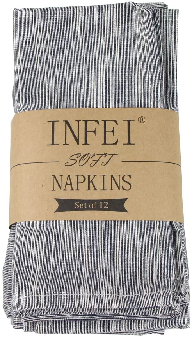 - for Events /& Home Use Black INFEI Soft Broad Striped Linen Cotton Dinner Cloth Napkins Set of 12 40 x 30 cm