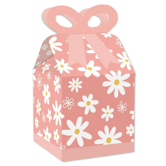Big Dot of Happiness Pink Daisy Flowers - Square Favor Gift Boxes - Floral Party Bow Boxes - Set of 12