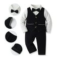 thumbnail image 5 of Povozer Baby Boy Shirt & Tie Baby Boy Dress Suit Clothes Sets Tuxedo Gentleman Suits Outfits Bowtie Shirt Suspenders Pants Beret Hat 60 70 80 90 100 for 0-6 Months,Black, 5 of 9