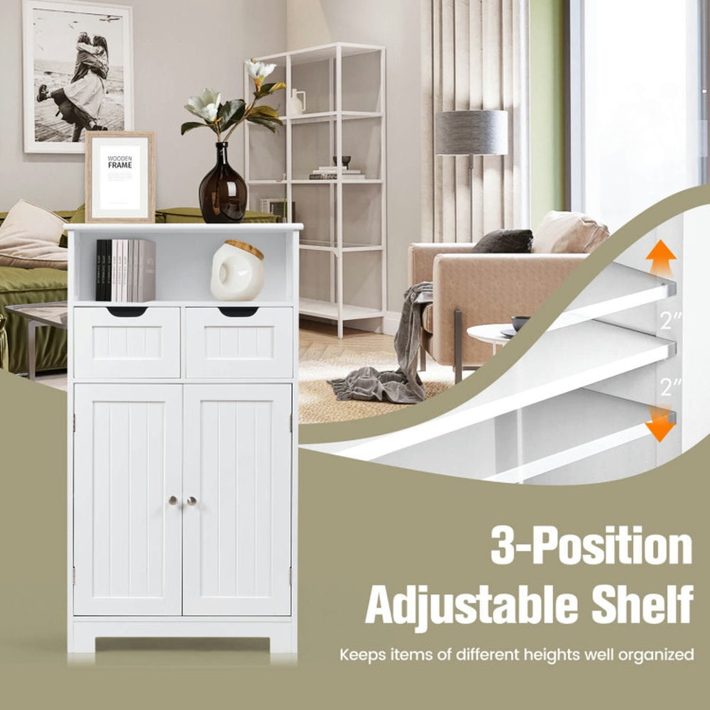 Finihen Bathroom Storage Cabinet, Bathroom Floor Cabinet, Bathroom Wooden Side Cabinet with 2 Drawers and 2 Doors, for Bathroom, Living Room, Bedroom, Kitchen, White Finihen Bathroom Storage Cabinet, Bathroom Floor Cabinet, Bathroom Wooden Side Cabinet with 2 Drawers and 2 Doors, for Bathroom, Living Room, Bedroom, Kitchen, White