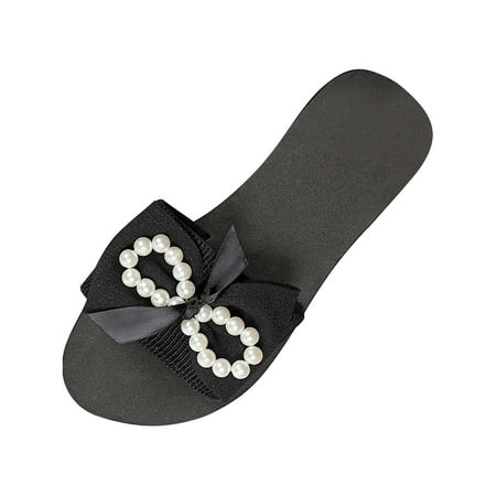 

TUOBARR Flat Sandals for Women Fashion Women s Shoes Casual Round Toe Wedge Heel Slippers Bowknot Beach SandalsBlack