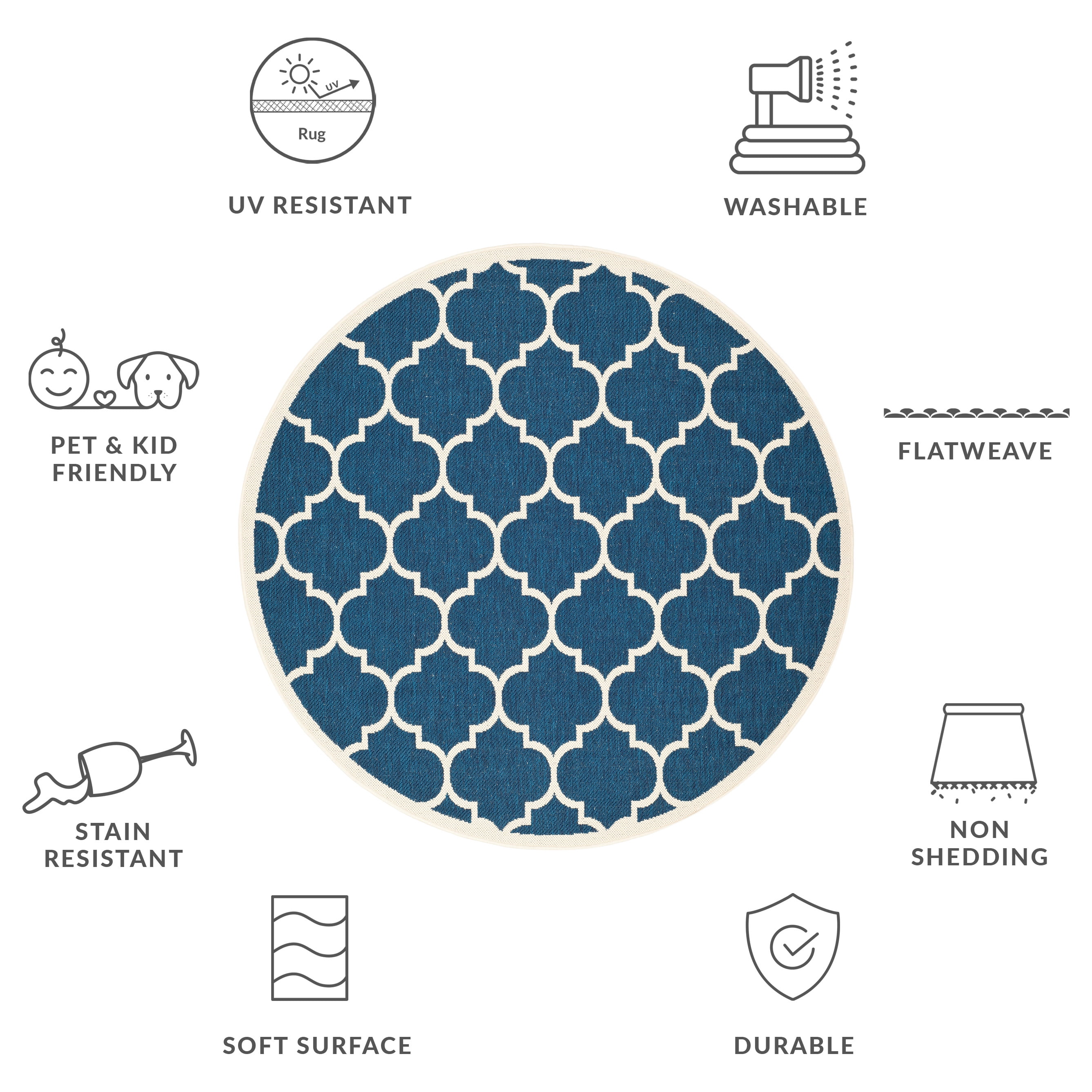Safavieh Courtyard Alyssa Geometric Indoor/Outdoor Area Rug, Navy/Beige, 6'7" x 6'7" Round