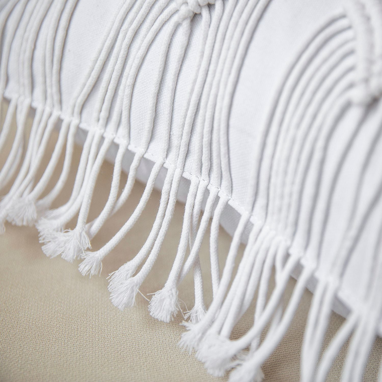 Phantoscope 100% Cotton Handmade Crochet Boho Throw Pillows with Tassels and Woven Knot Design, 18 x 18 in Square Cushions, Pure White, 2 Pack