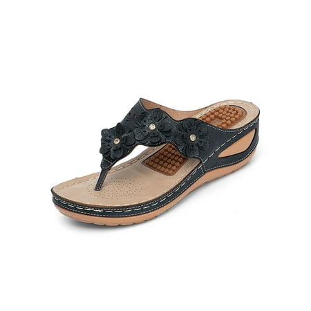 

Lacyhop Womens Casual Shoes Beach Thongs Sandal Slip On Flip-flops Seaside Fashion Slippers Slip-Resistant Summer Slipper Black 9