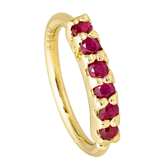 20G 14K Yellow Gold Nose Hoop Ring 6-Stone Ruby Gemstone Nose Ring 6mm Cartilage Hoop Helix Ring Tragus Ring Unisex July Birthstone Nose Ring NH6PR12-RBYG