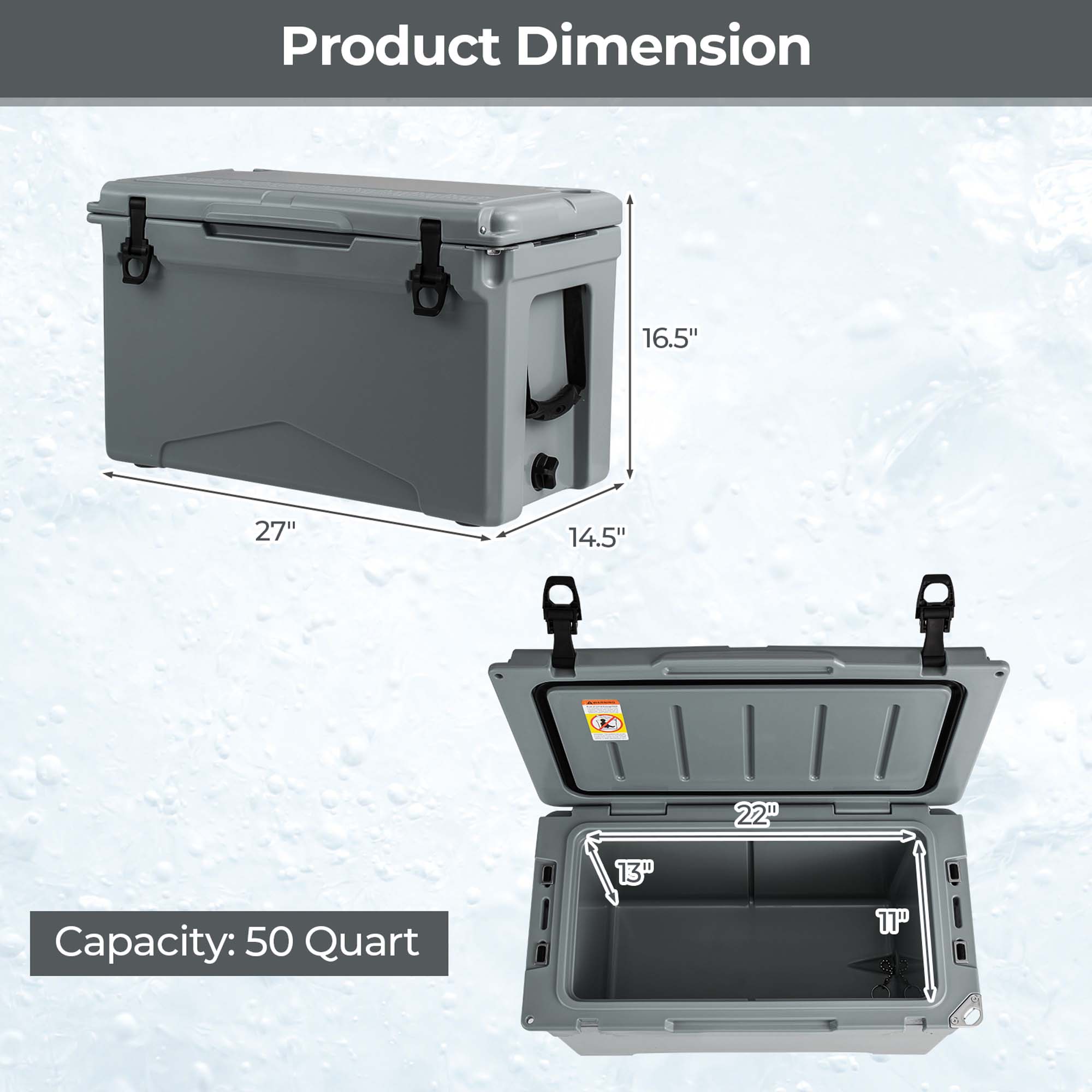 Costway 50 QT Hielera Rotomoldeada Portátil con Retención de Hielo por 5-7 Días, Carbón 3
