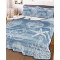 thumbnail image 3 of Quilts Twin Size Bedding Set, Blue Coastal Lightweight Quilted Comforter, Nautical Coral Starfish Shell Turtle Summer Soft Reversible Bedspread Coverlet with Pillow Covers for All Season, 68" x 86", 3 of 7