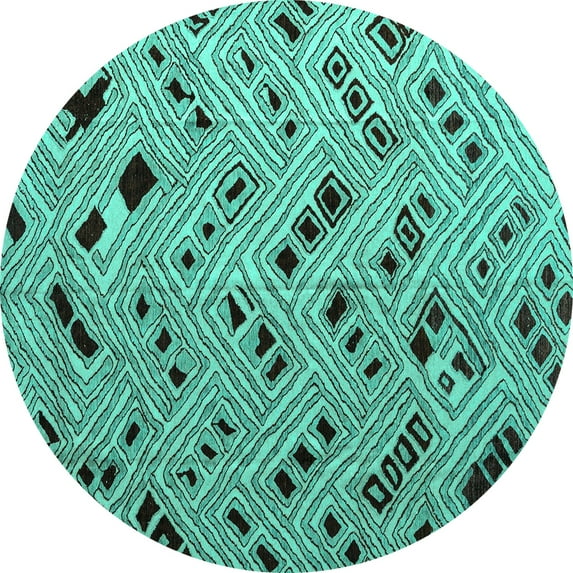 Ahgly Company Indoor Round Abstract Turquoise Blue Modern Area Rugs, 5' Round