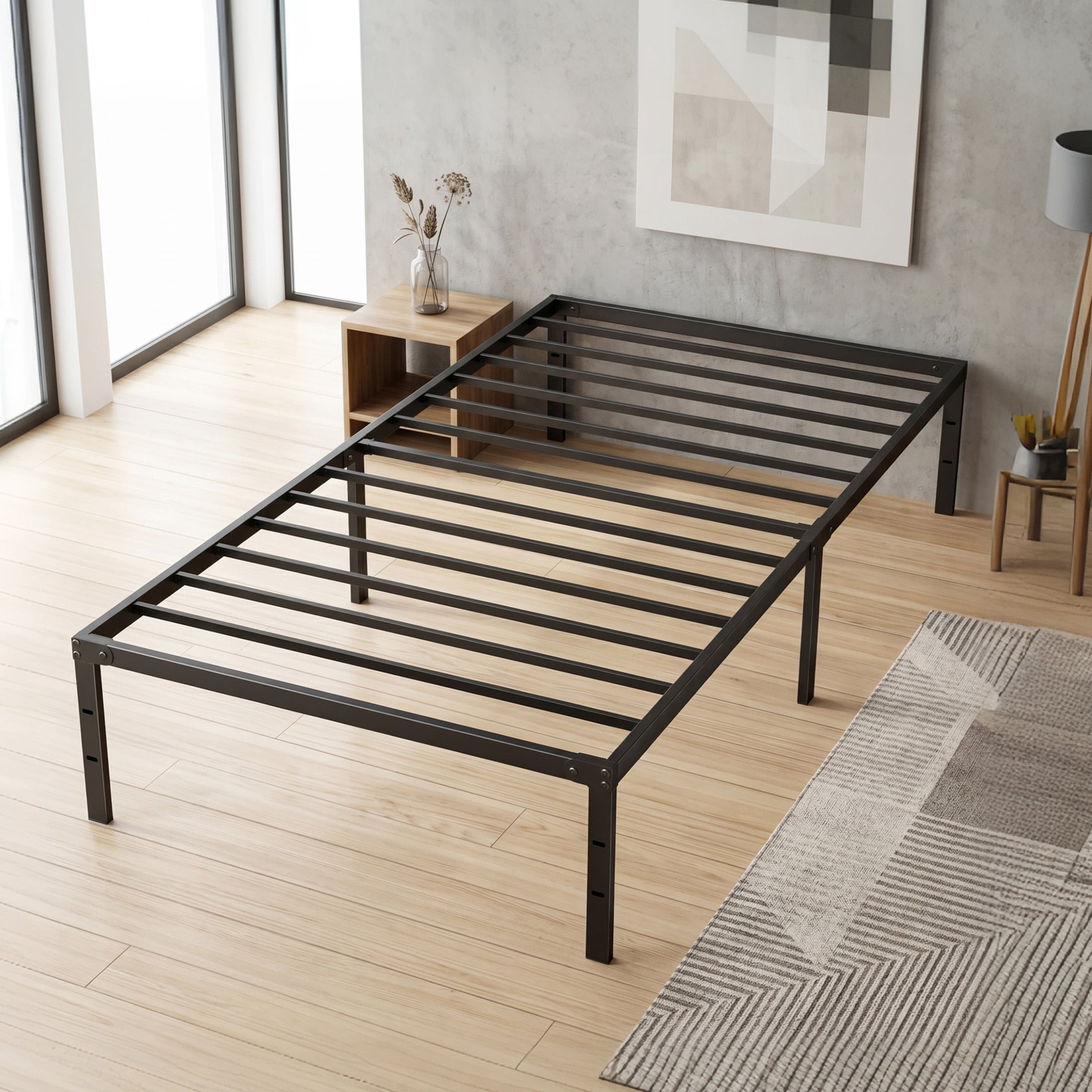 EDX 12 Inch Metal Platform Bed Frame with Steel Slats, No Box Spring Needed, Noise Free, Easy Assembly, Twin