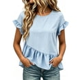 thumbnail image 6 of Favoffer Women's Striped Tops Round Neck Short Sleeve Asymmetrical Pleated Casual T Shirts Lightweight Summer Tops for Party Dating Vacation, 6 of 7