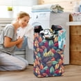 thumbnail image 5 of Yayeee Freestanding Laundry Hamper with Handle Collapsible Large Storage Basket for Clothes, Blue Vibrant Leaves Pattern, 5 of 7