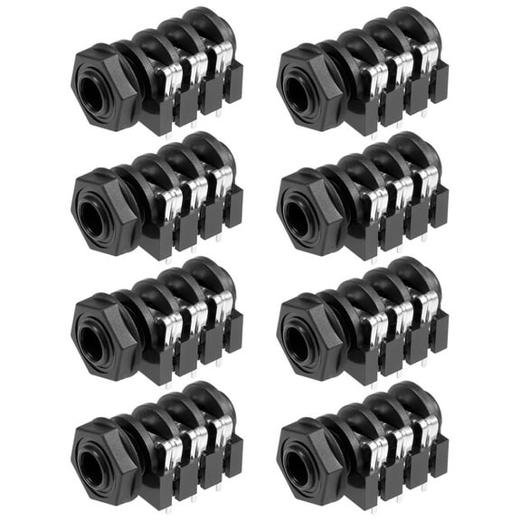 PCB Mount 6.35mm 6 Pin Socket Headphone Stereo Audio Video Connector Black 8Pcs