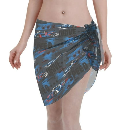 Qekee Blue Sports Car Women s Short Sarongs Cover Ups Sheer Bikini Wraps for Swimwear
