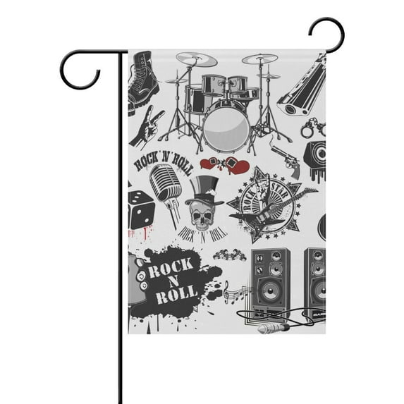 POPCreation Symbols Related To Rock And Roll Polyester Garden Flag Outdoor Flag Home Party Garden Decor 12x18 inches