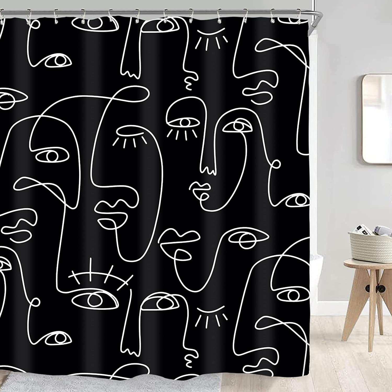 Artistic Black & White Shower Curtain - Abstract Face Design for Modern Bathrooms