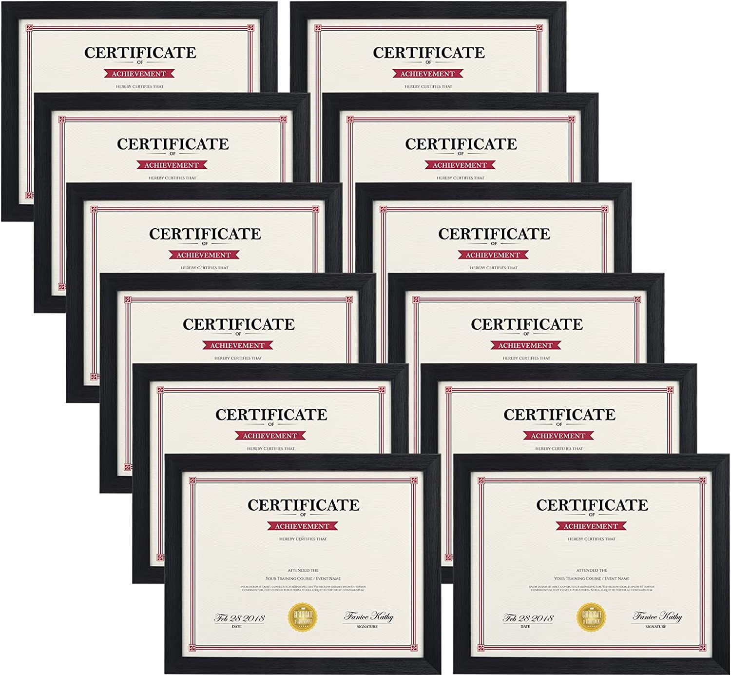 8.5x11 Certificates Frame Set of 10, Rustic Style, Suitable for