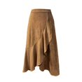 thumbnail image 2 of Jane Wardrobe Suede Ruffle Asymmetrical Midi Skirt Women High Waist Slim Fit Fall Layering Pencil Bottom 1PC S-M-L-XL Plus Size Friendly, 2 of 4