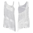 thumbnail image 5 of Eandarui Kids Girls Shiny Fringe Tassels Latin Ballet Skating Dress Straps Sequins Leotard Ballroom Dancewear White 16, 5 of 6