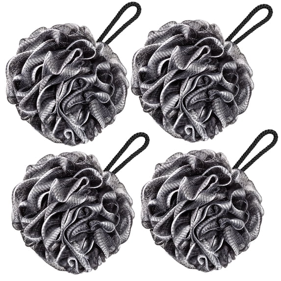 Bath Loofah Large 80g Shower Sponge Body Scrubber Mesh Pouf for Men and Women, Set of 4 (Black with White)