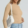 thumbnail image 4 of Outfmvch Fall Basics Tight Shirts for Women Long Sleeve Undershirt for Women Compression Long Sleeve Women Long Sleeved Round Neck Slim Bottom Sweater 2025 Basic Clothing Sports Top # Beige L, 4 of 6