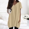 thumbnail image 2 of Womens Tops Womens Tops V-neck Short Sleeve Blouses Casual Mid-length Shirts Fashion Print Tunic Tops With Pockets Khaki XL, 2 of 6