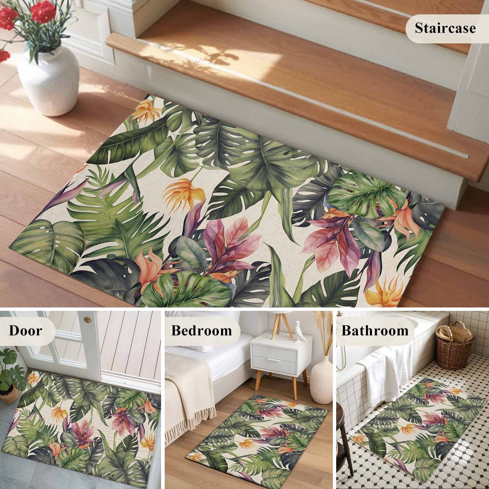 Entrance Runner Rug 2'x3', Palm Leaves Non-slip Doormat for Indoor Outdoor Entrance, Summer Botanical Tropical Plants Rustic Throw Floor Mat for Front Door/Living Room/Bedroom/Bathroom/Kitchen