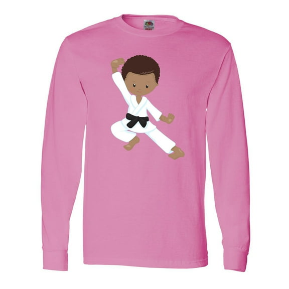 Inktastic African American Boy, Black Belt, Karate Pose Long Sleeve T-Shirt