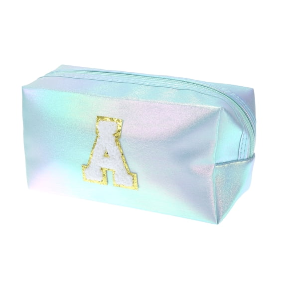 1 Pc Bolsa de Maquillaje Durable con Letra A para Mujeres para Vacaciones y Actividades al Aire Libre Azul de Cuero PU