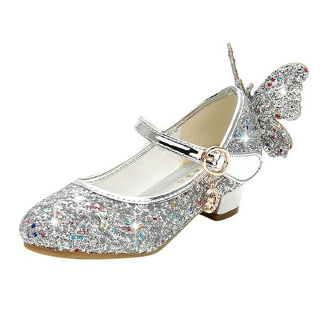

DNDKILG Children Girls Boy Dress Spring Summer Fall Flats Ballet Shoes Child Party School Wedding Soft Sole Bling Mary Jane Silver 4Y-14Y 29