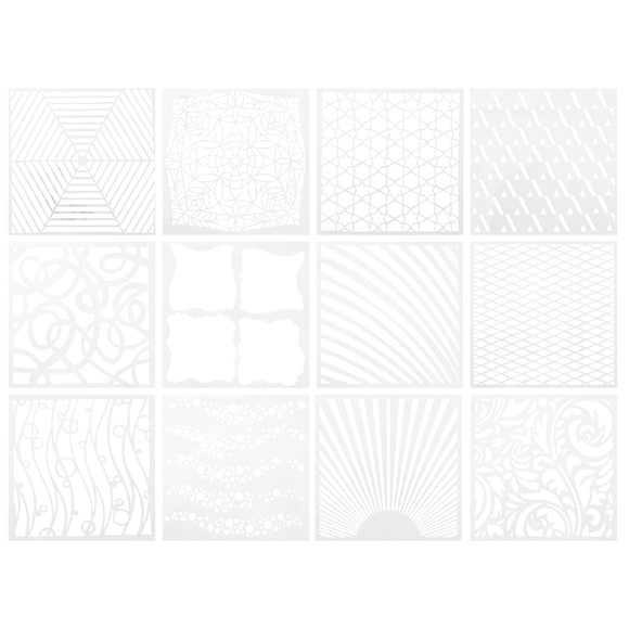 12 plantillas de pintura huecas con patrones mixtos para manualidades, diarios y cuadernos.