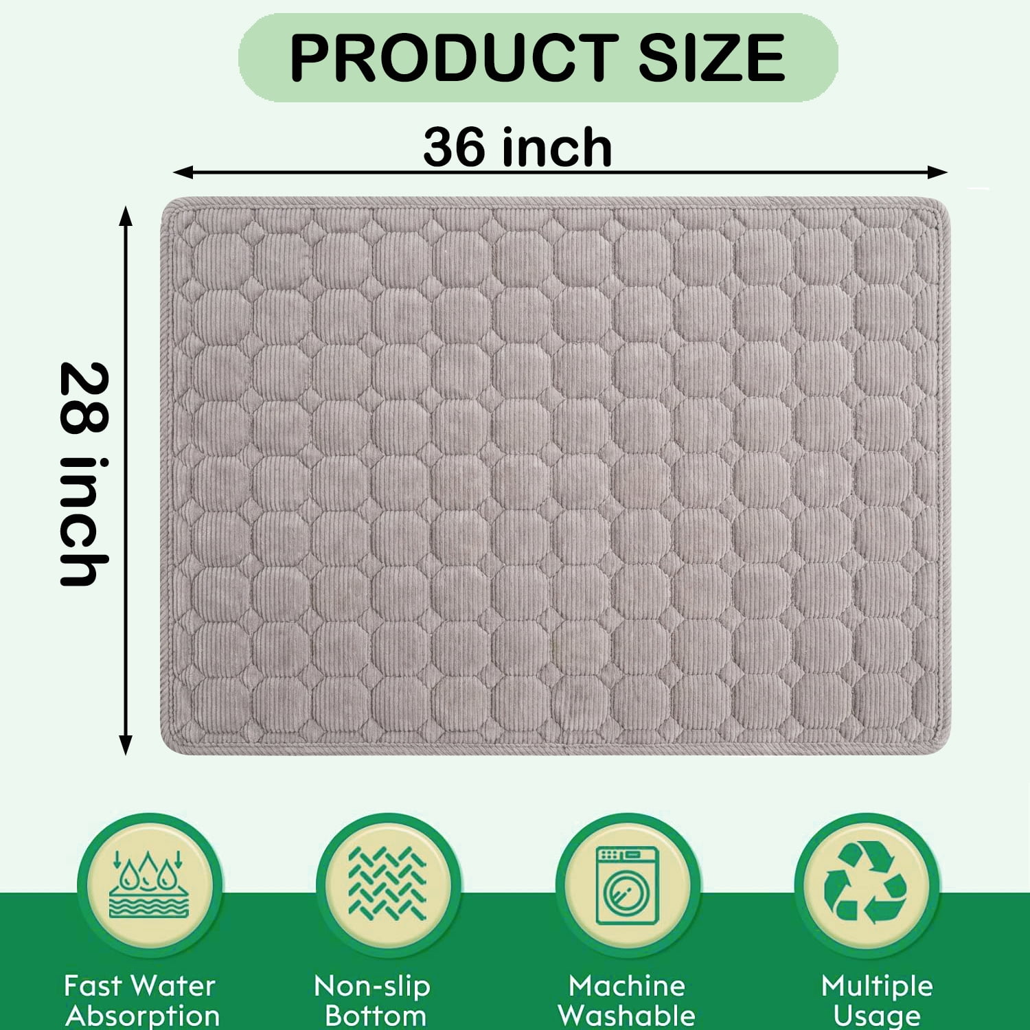 Large Dog Crate Mat,36 x 28 inch Dog Kennel Mat with Anti-Slip Bottom, Washable Soft Corduroy Dog Mat with Three-dimensional Texture and Durable Fine Hemming