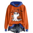 thumbnail image 4 of GuzomFashion Womens Blue Hall-oween Hoodie - Ghost Pumpkin Bat Graphic, 100% Polyester, Long Sleeve Relaxed Fit, Asymmetrical Hem, Size S-XXXXXL,Size L, 4 of 5