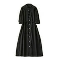 thumbnail image 2 of GaThRRgYP Women's Plus Long Sleeve Mini Dress,Women's Elastic Waist Loose and Comfortable Solid Color Doll Shirt Linen Dress Black XL, 2 of 8