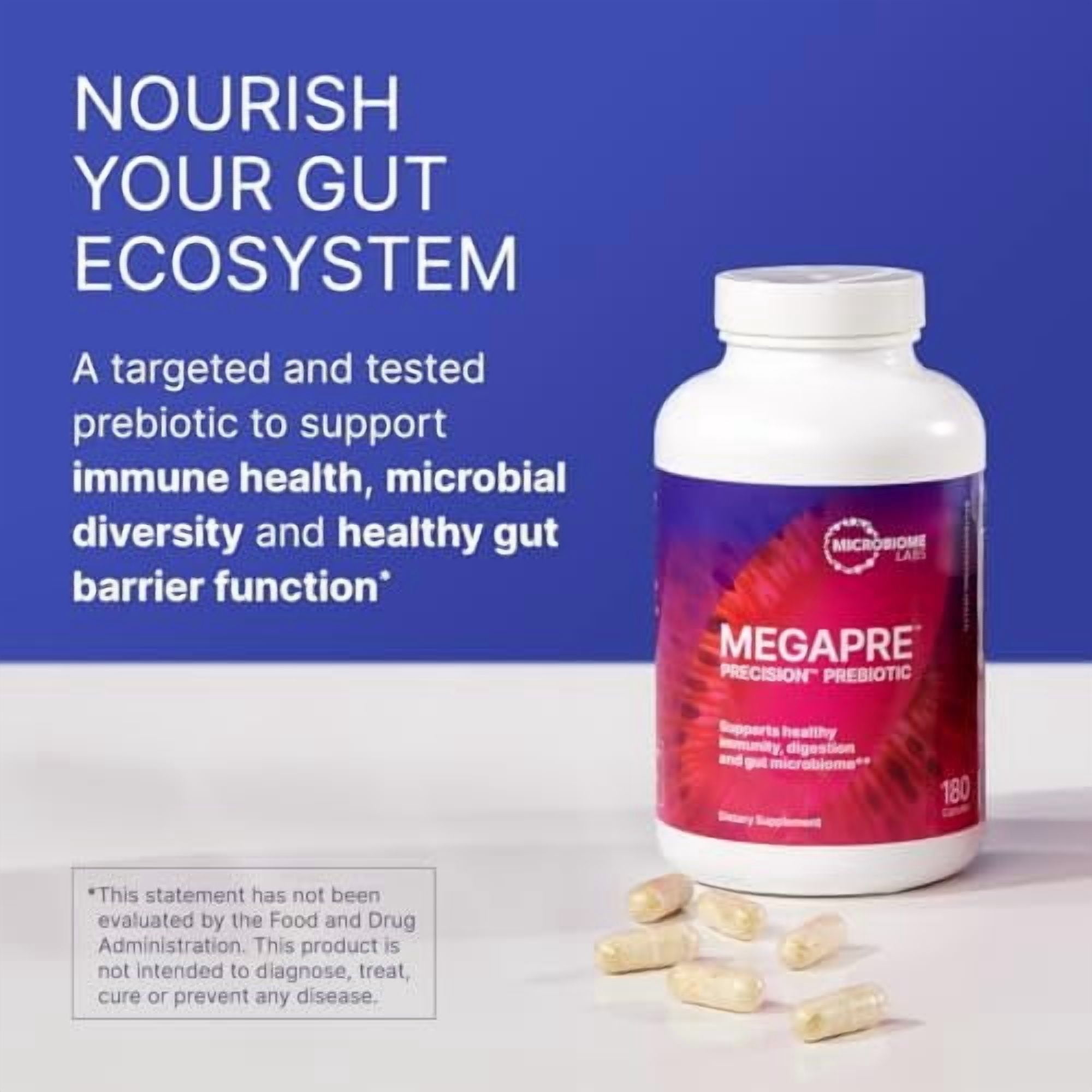 Microbiome Labs MegaPre Prebiotic Fiber Supplement in Vegetable Capsules - Prebiotic Supplement with Clinically Tested Oligosaccharides - Support Microbial Diversity & Gut Health 180 Capsules