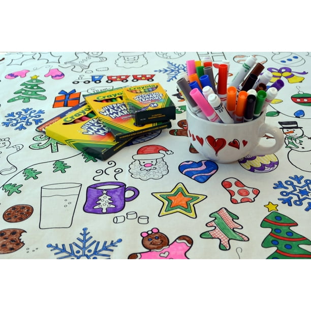 The Coloring Table - Diseño navideño - Mantel rectangular XL - Mantel de tela para colorear - Diseños coloreables - Lavable y reutilizable - Actividad para colorear para niños y adultos