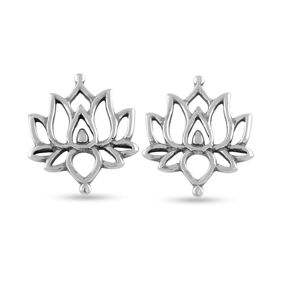 SilverCloseOut Sterling Silver Teens Oxidized Lotus Flower Stud Earrings 0.59in