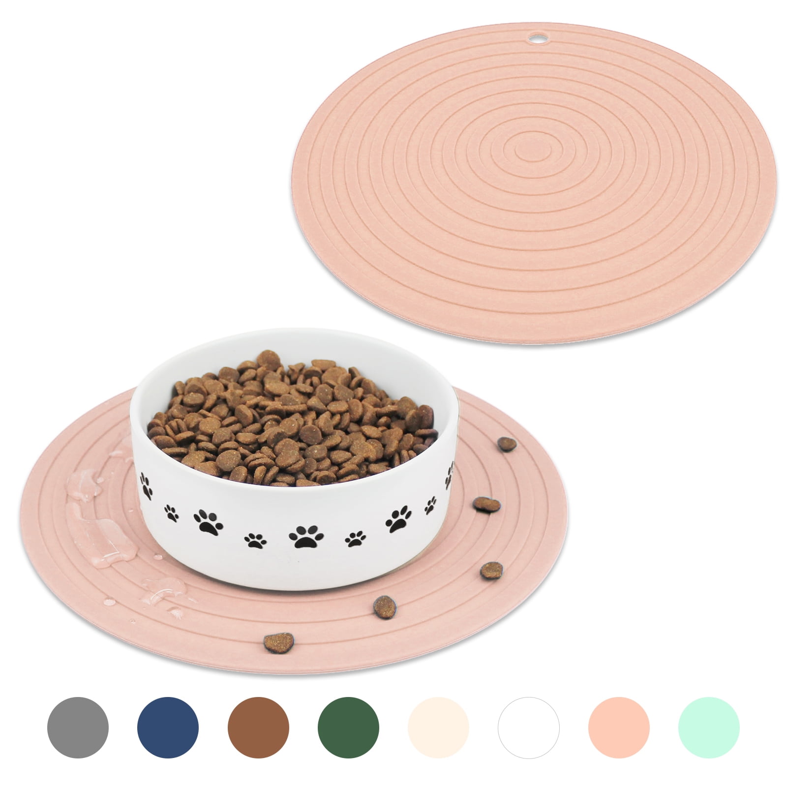 Ptlom Pet Food Mat for Dog and Cat Placemat 2 Pcs, Mat for Prevent Food and  Water Overflow, Suitable for Medium and Small Pet, Silicone, 9.5* 9.5