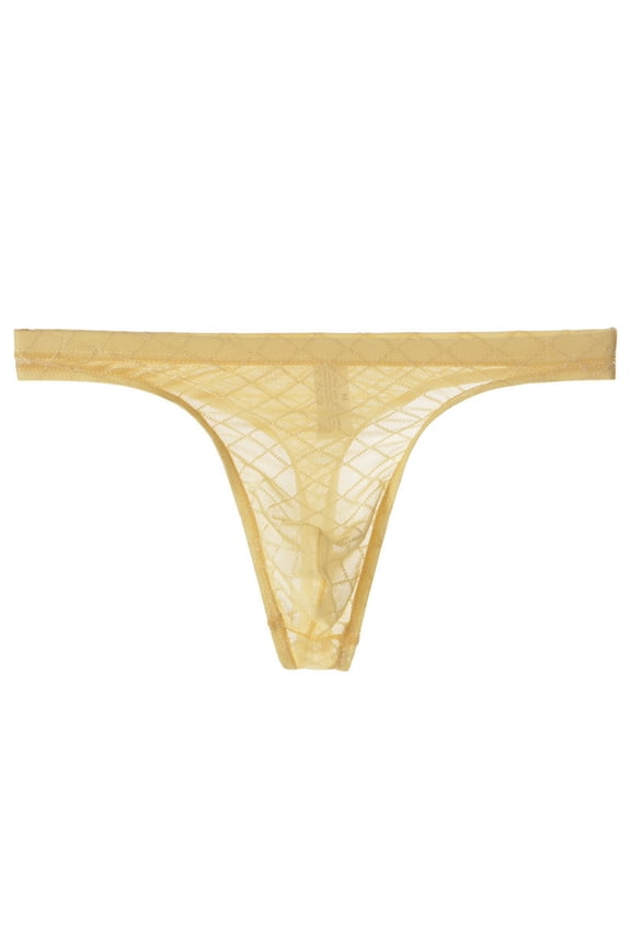 Men's Thong Underwear, Floral Lace Mesh T-Back G-String Bikini Briefs Low Waist Breathable Stretch Panties, No Visible Lines