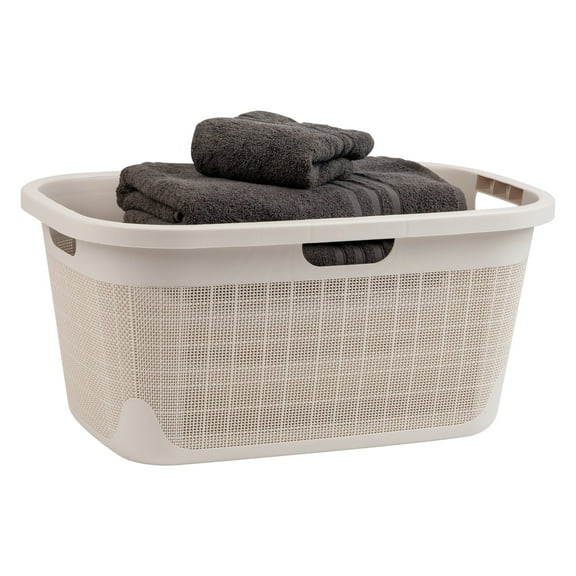 Mind Reader 40L Laundry Basket, Clothes Hamper, Linen Design, 23.25”L x 15.25”W x 11”H, Ivory